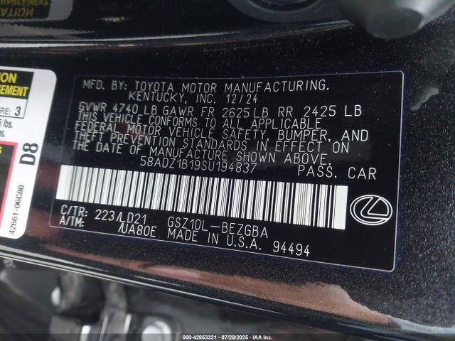 58ADZ1B19SU194837 Lexus 2gr-fks