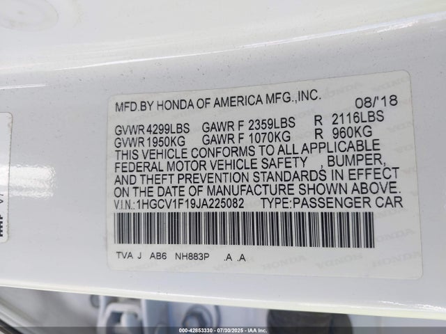 Honda l15be 2018 1HGCV1F19JA225082 Image 9