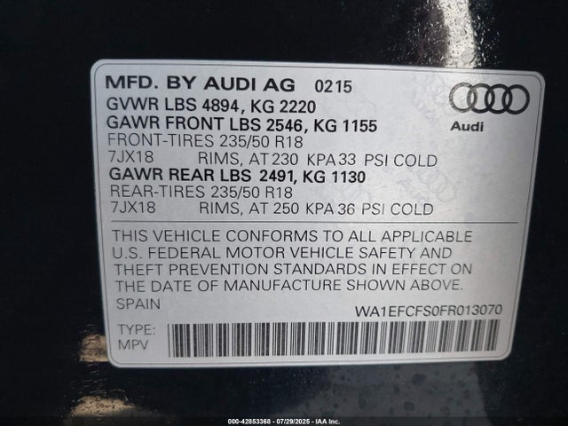 2015 AUDI Q3 WA1EFCFS0FR013070 Photo 8