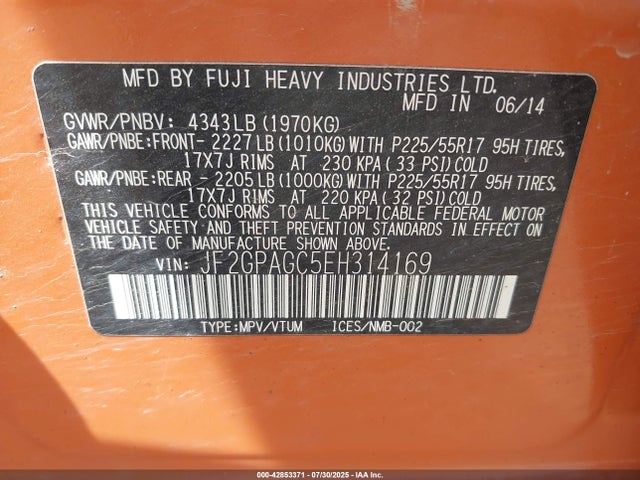 Subaru 2.0l na 2014 JF2GPAGC5EH314169 Image 9