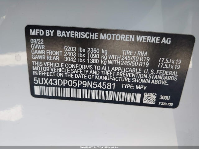 BMW X3 2023 5UX43DP05P9N54581 Image 9