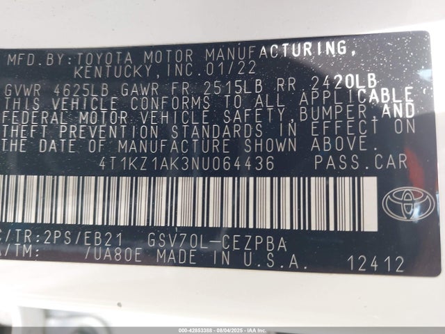 4T1KZ1AK3NU064436 Toyota 2gr-fks