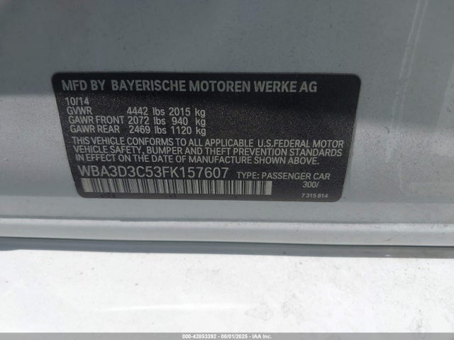 WBA3D3C53FK157607 BMW 2015
