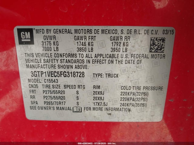 3GTP1VEC5FG318728 GMC Sierra 1500 Slt