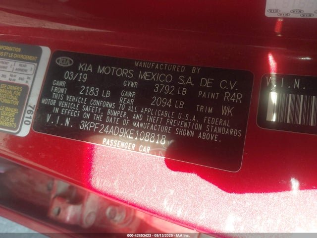 3KPF24AD9KE108818 KIA mpi nu