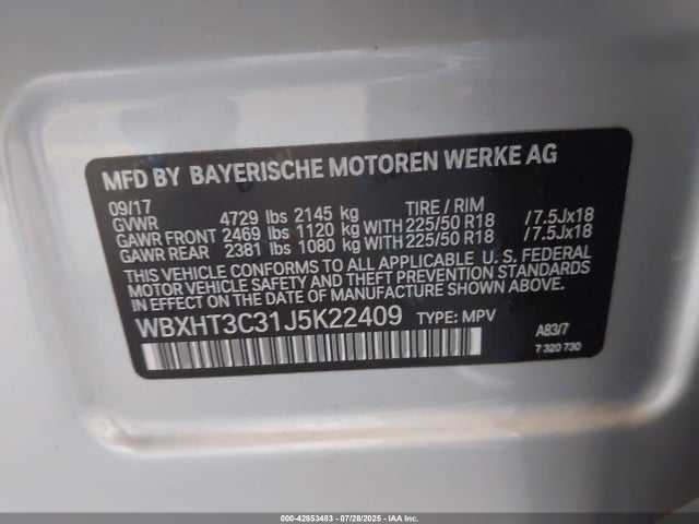 WBXHT3C31J5K22409 BMW 2018