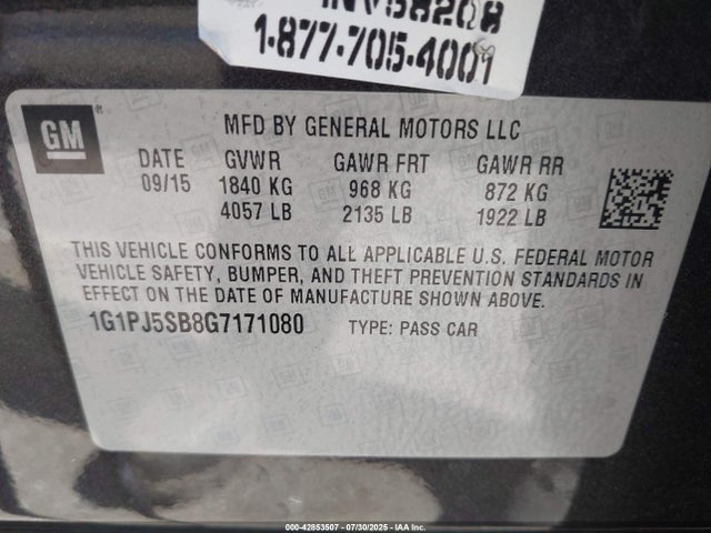 1G1PJ5SB8G7171080 Chevrolet luv - vvt, alum, e85 max
