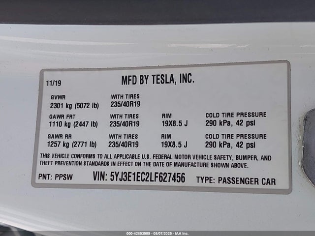 2020 TESLA MODEL 3 5YJ3E1EC2LF627456 Photo 8