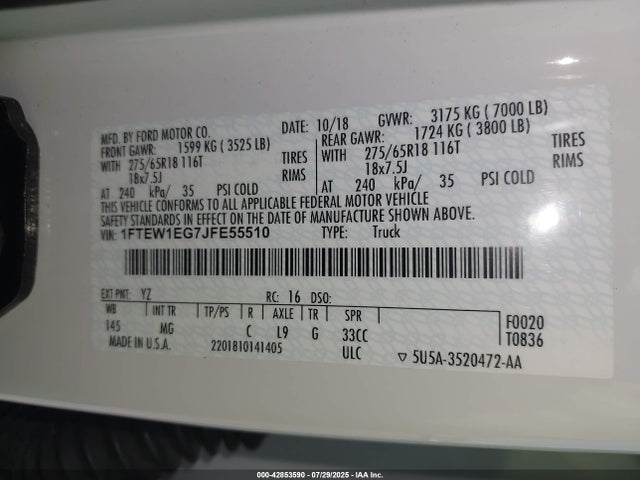 Ford 3.5l gtdi 2018 1FTEW1EG7JFE55510 Image 9