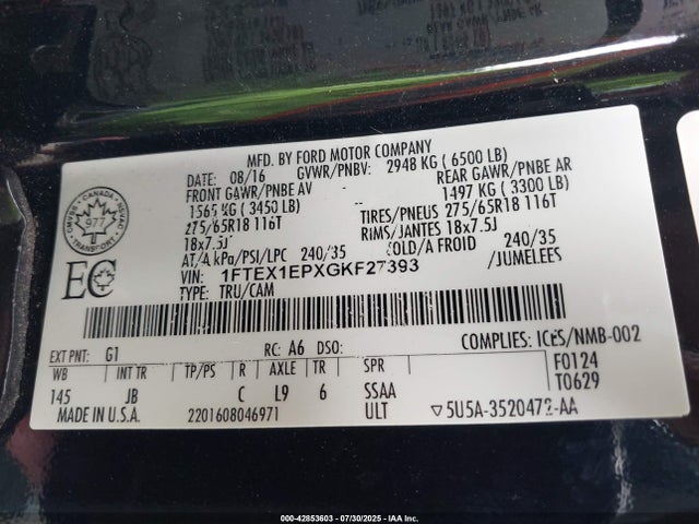 1FTEX1EPXGKF27393 Ford F-150