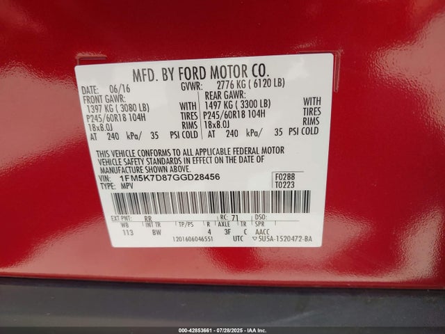 1FM5K7D87GGD28456 Ford 2016
