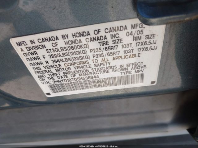 2005 ACURA MDX 2HNYD18705H536944 Photo 8