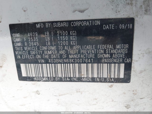 Subaru u4 2019 4S3BNEN68K3007641 Image 9