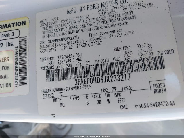 Ford FUSION SE 2018 3FA6P0HD9JR233217 Image 26