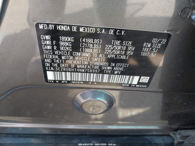 3CZRU6H14NM758997 Honda r18z9