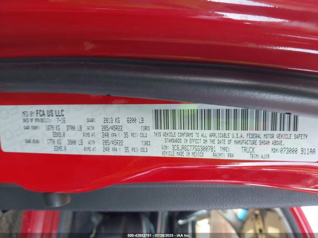 3C6JR6CT7GG300781 RAM 1500