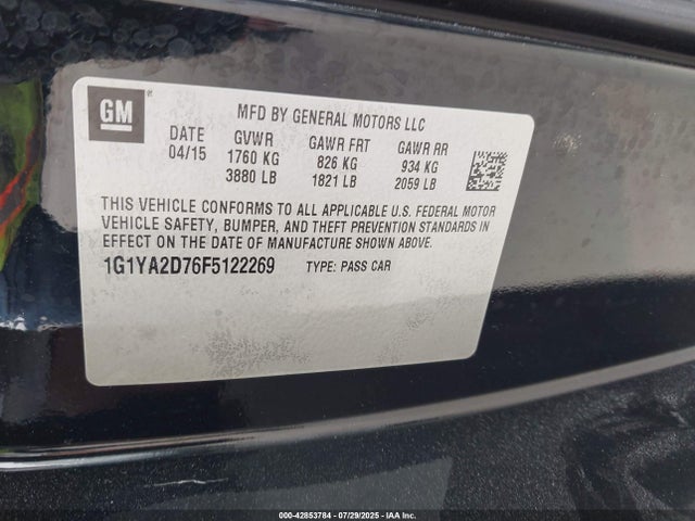 Chevrolet lt1 2015 1G1YA2D76F5122269 Image 9
