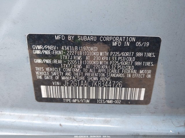 JF2GTAAC7K8344726 Subaru naturally aspirated