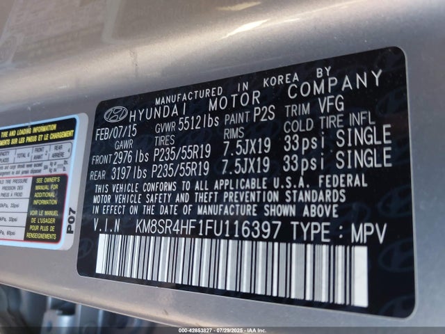 KM8SR4HF1FU116397 Hyundai Santa Fe Limited
