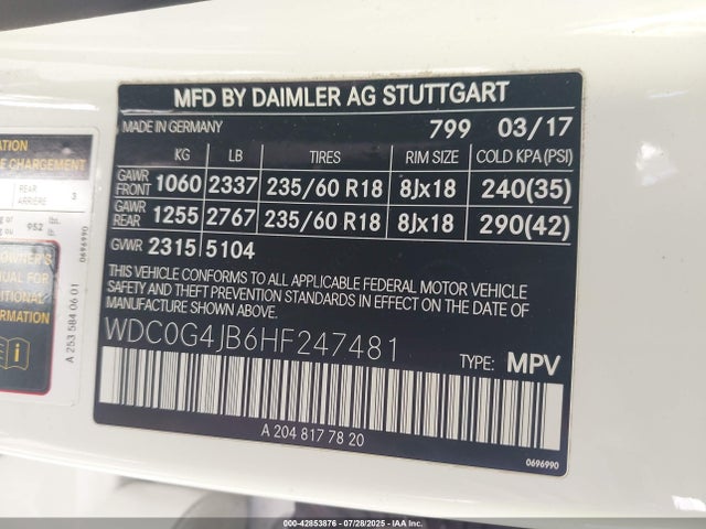 Mercedes-Benz m274 2017 WDC0G4JB6HF247481 Image 9