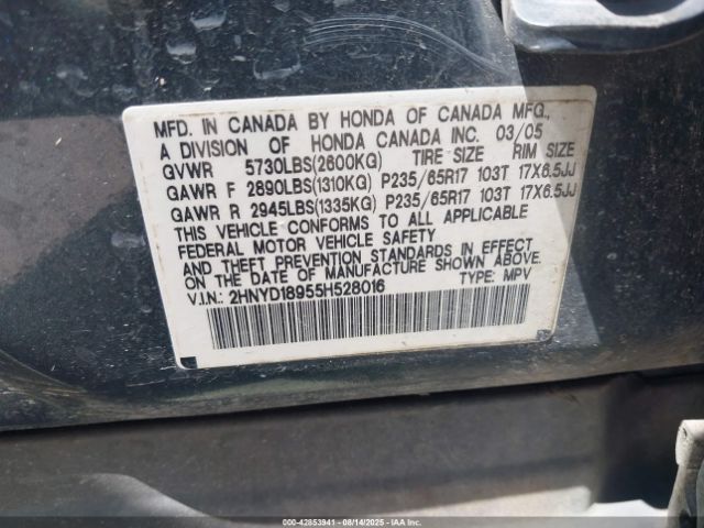 2005 ACURA MDX 2HNYD18955H528016 Photo 8