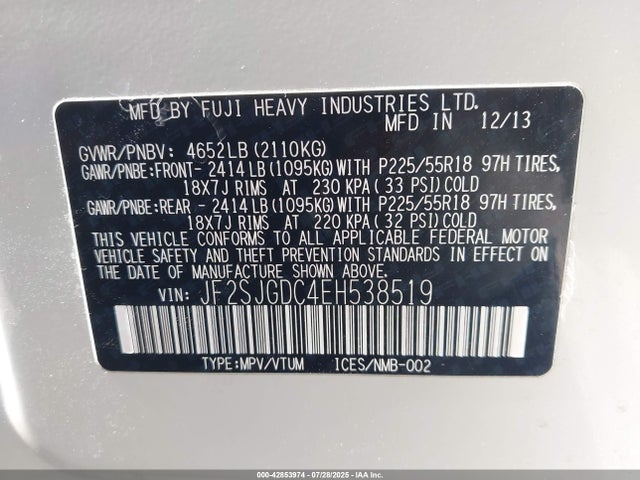 Subaru 2.5turbo u4 2014 JF2SJGDC4EH538519 Image 9