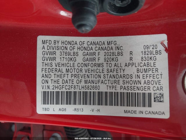 Honda k20c2 2020 2HGFC2F87LH582660 Image 9