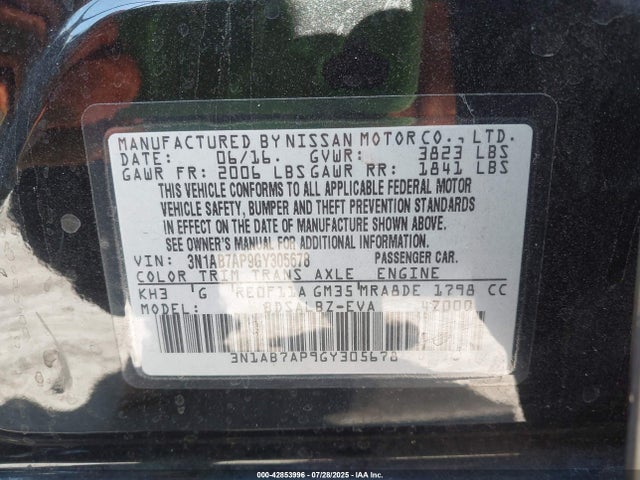 3N1AB7AP9GY305678 Nissan 2016