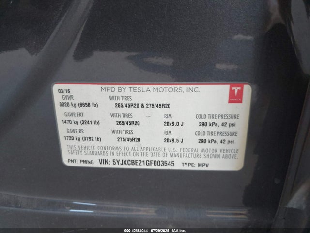 2016 TESLA MODEL X 5YJXCBE21GF003545 Photo 8