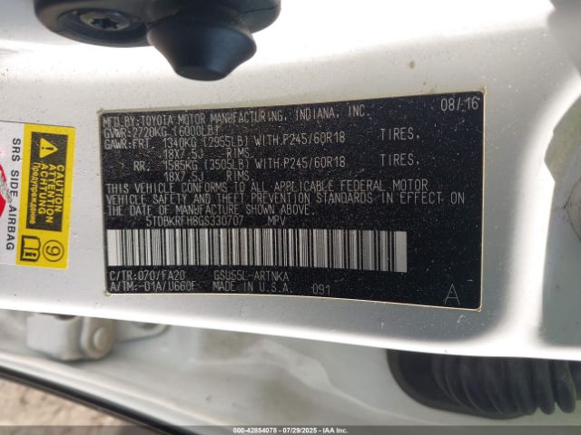 2016 TOYOTA HIGHLANDER 5TDBKRFH8GS330707 Photo 8