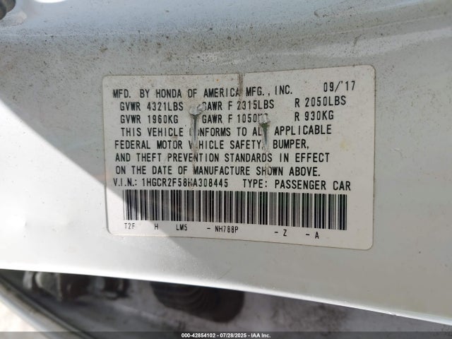 1HGCR2F58HA308445 Honda k24w1