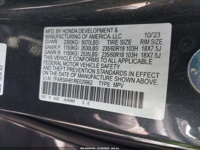 7FARS6H81RE029962 Honda lfc3