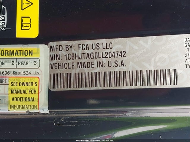 1C6HJTAG0LL204742 Jeep 2020