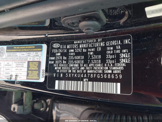5XYKU4A78FG568659 KIA gasoline 3.3 v6 gdi lambda ii