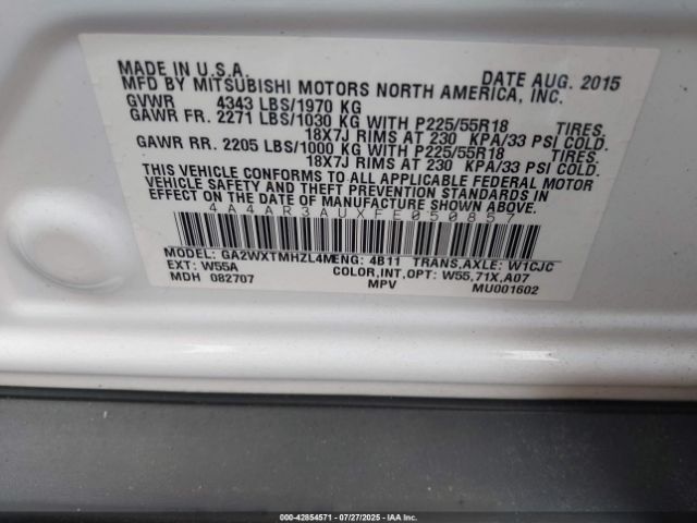 2015 MITSUBISHI OUTLANDER SPORT 4A4AR3AUXFE050857 Photo 8