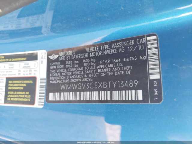 2011 MINI COOPER S WMWSV3C5XBTY13489 Photo 8