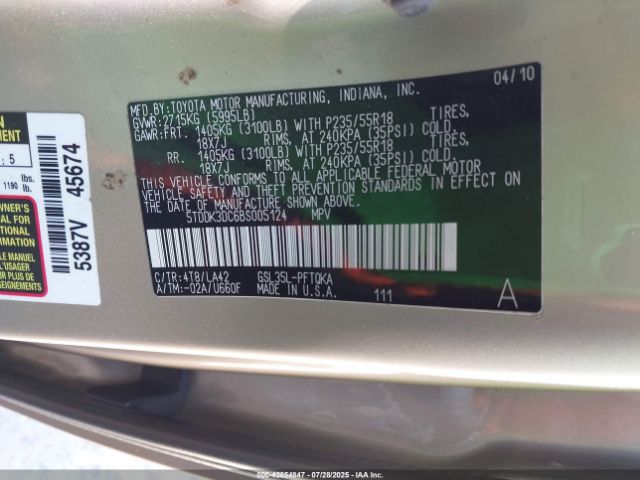 2011 TOYOTA SIENNA 5TDDK3DC6BS005124 Photo 8