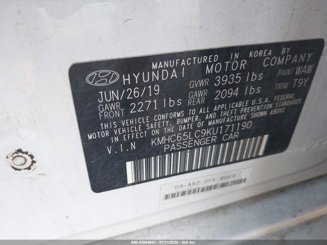 KMHC65LC9KU171190 Hyundai Ioniq