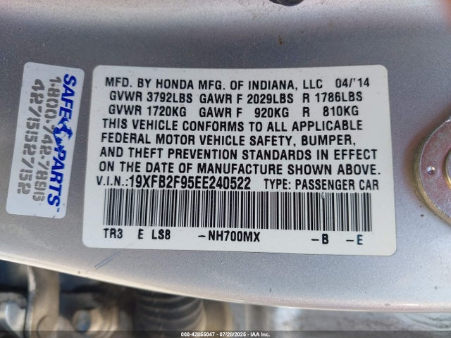 19XFB2F95EE240522 Honda r18z1