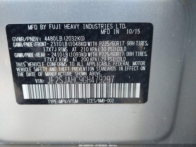 JF2SJAHC9GH479297 Subaru naturally aspirated u5