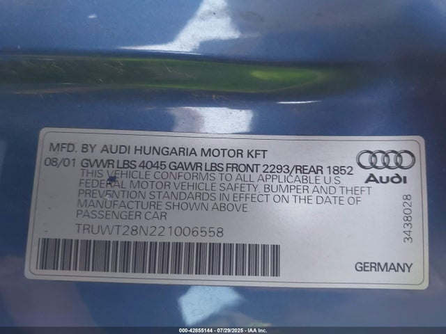 2002 AUDI TT TRUWT28N221006558 Photo 8