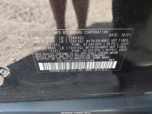Subaru na, u4 2022 4S4BTGUD9N3176388 Image 9