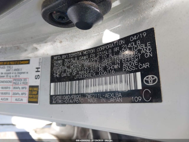 Toyota 2zr-fxe, 1nm 2020 JTDEBRBE9LJ006116 Image 9