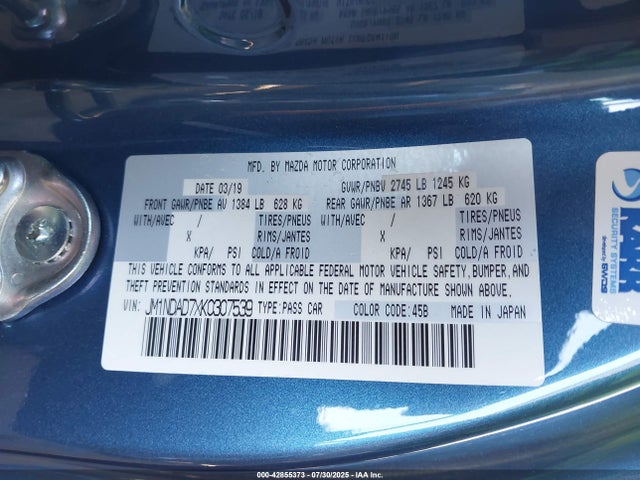 JM1NDAD7XK0307539 Mazda pe