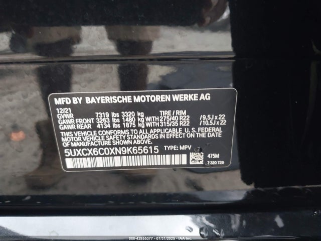 5UXCX6C0XN9K65615 BMW X7