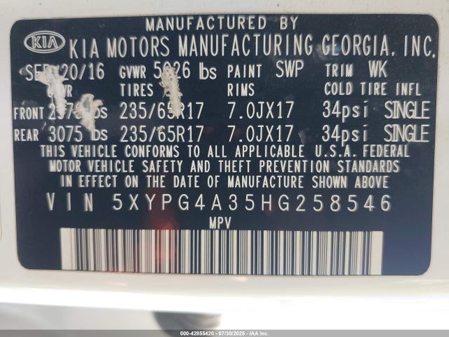 5XYPG4A35HG258546 KIA 2017