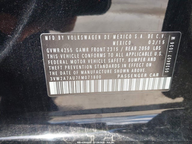3VW2A7AU7FM071800 Volkswagen 2015