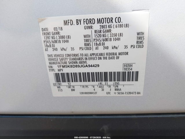 Ford 3.5l ti-vct 2018 1FM5K8D89JGA94429 Image 9