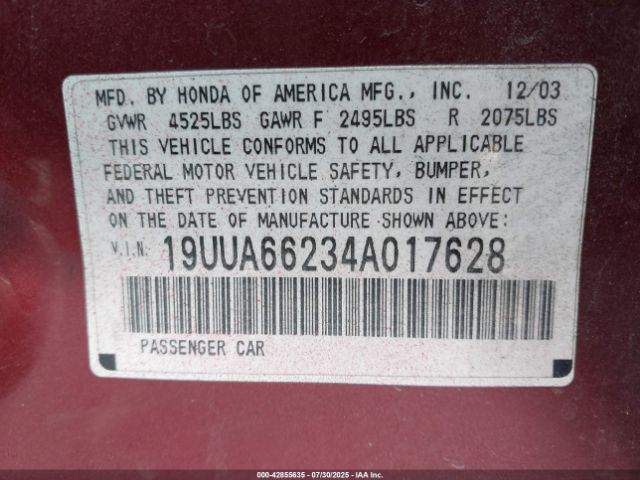 2004 ACURA TL 19UUA66234A017628 Photo 8