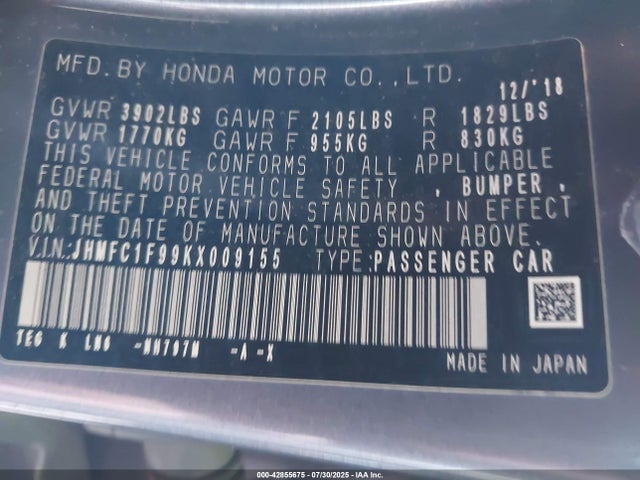 JHMFC1F99KX009155 Honda l15b7/l15by